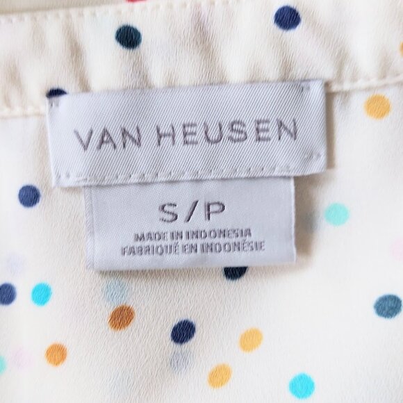 Van Heusen Size Small Short Sleeve V Neck Polka Dot Blouse - Picture 9 of 11
